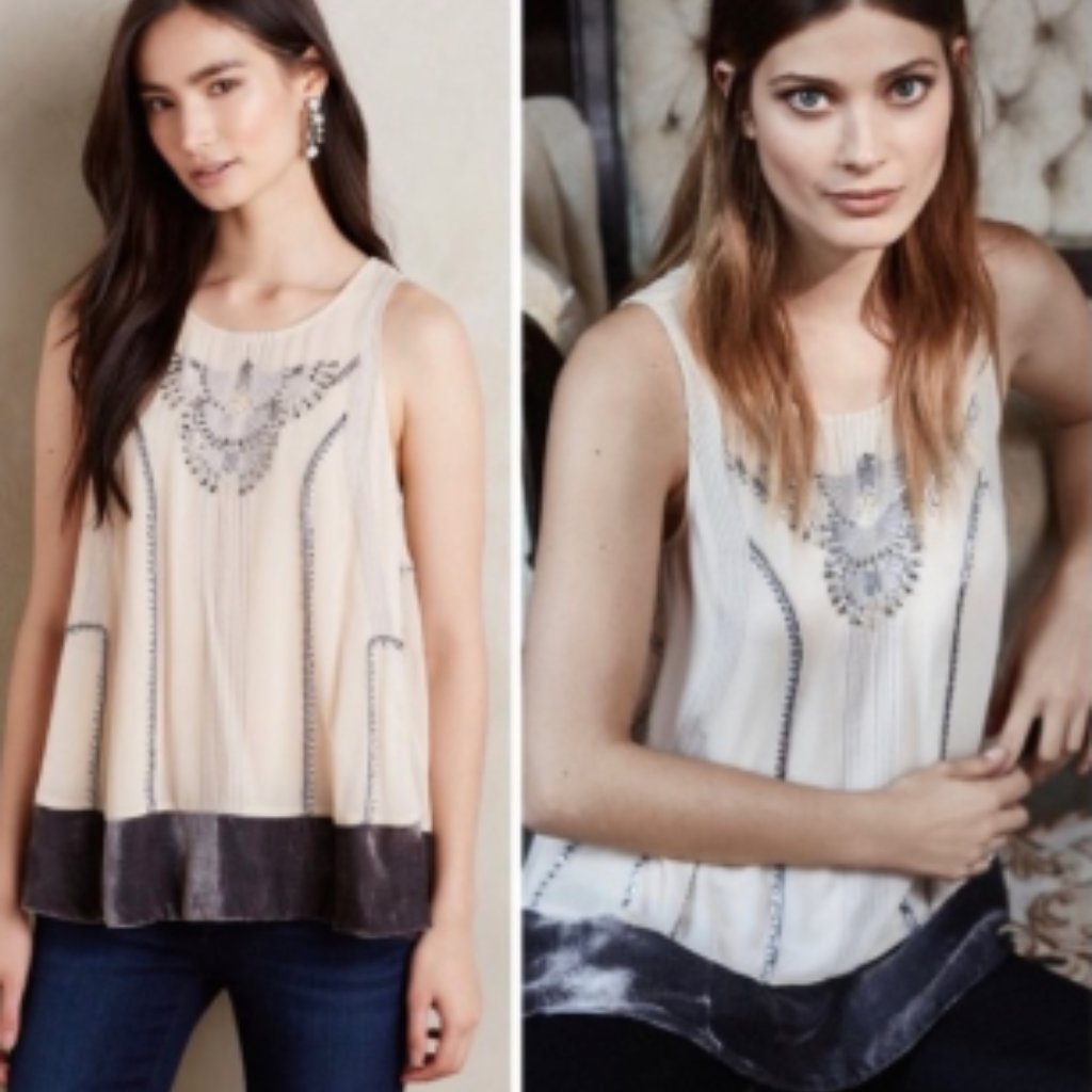 Anthropologie Velvet-Trimmed Swing Tank Xs Nwt